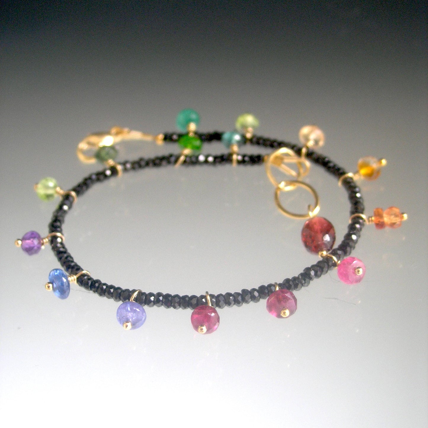 Multi Gemstone Skinny Bracelet w/ Black Spinel
