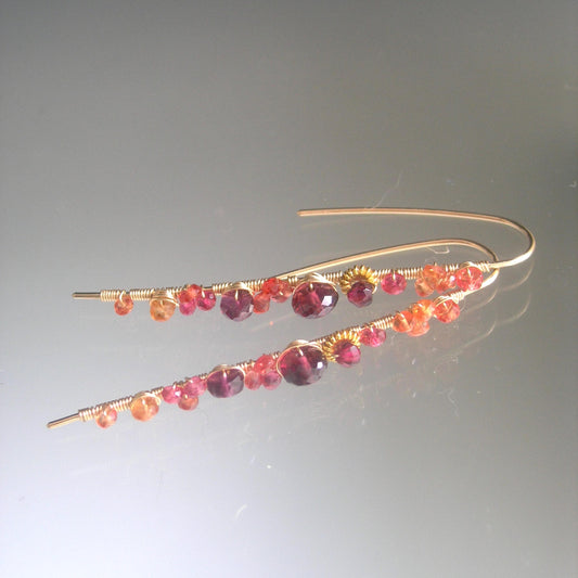 Sapphire Garnet Linear 14k Gold Filled Threader Earrings
