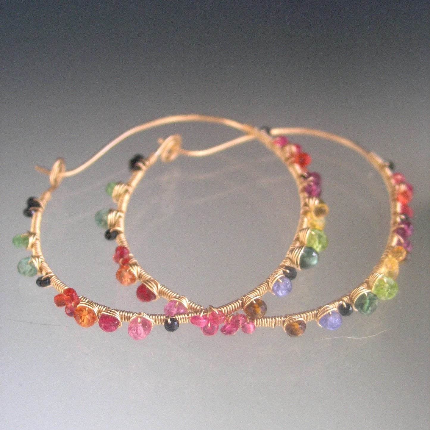 Multi Gemstone 14k Gold Filled Oval Hoops
