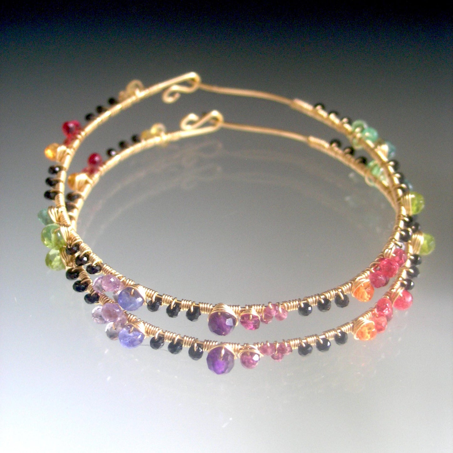Multi Gemstone Gold Filled Hoops w/ Black Spinel