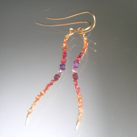 Linear Curvy 14k Gold Filled Sapphire Earrings