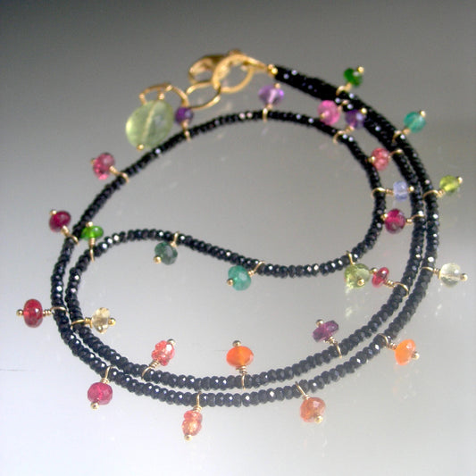 Midnight Rainbow Gemstone Necklace w/ Black Spinel