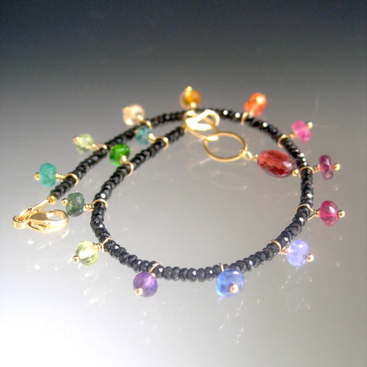Multi Gemstone Skinny Bracelet w/ Black Spinel