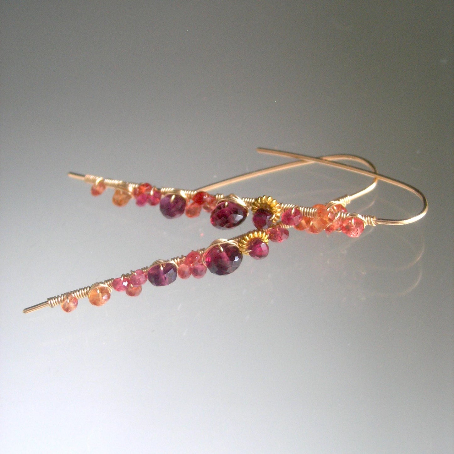 Sapphire Garnet Linear 14k Gold Filled Threader Earrings