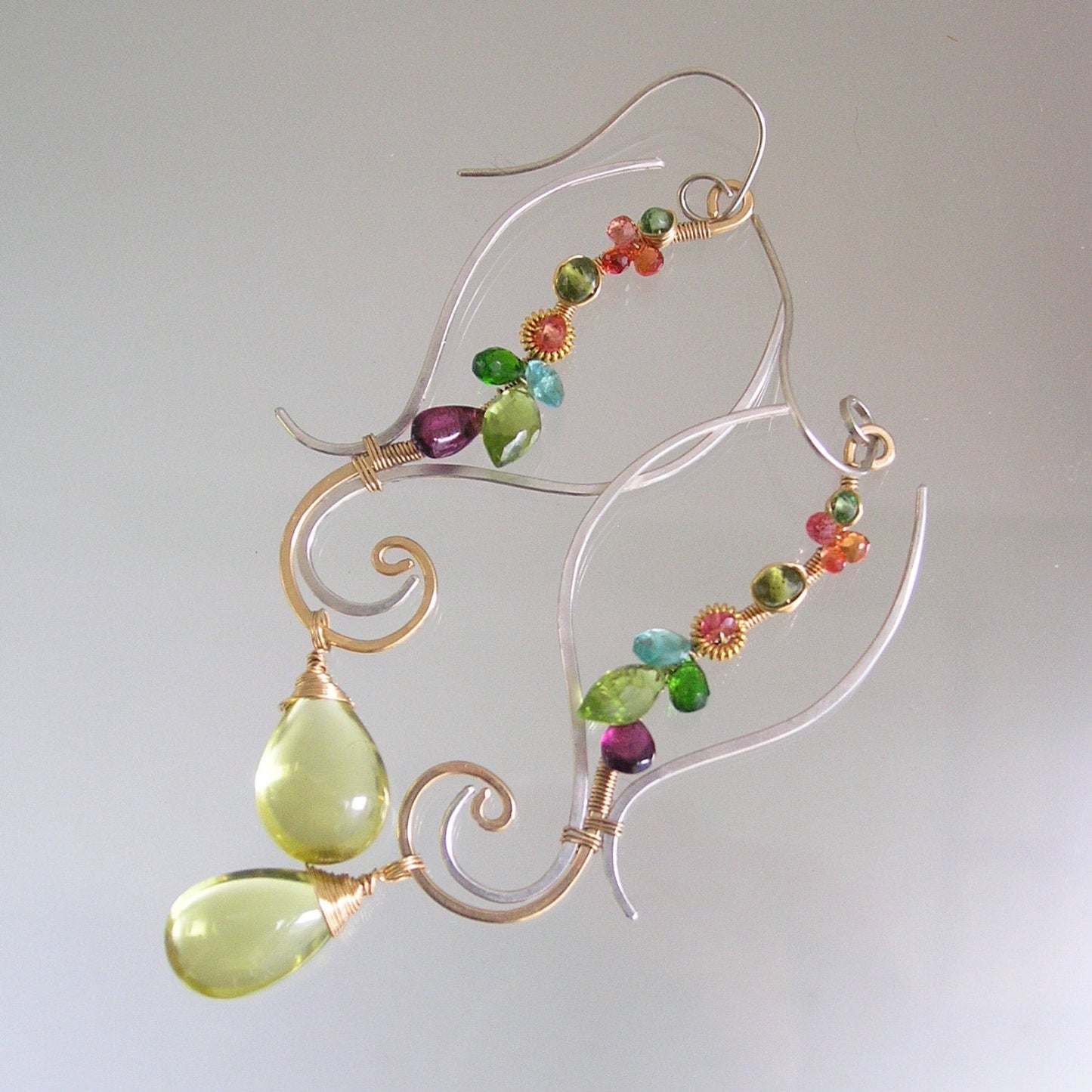 Sculptural Gemstone Earrings in Mixed Metal w/ Lemon Quartz 3 7/8”